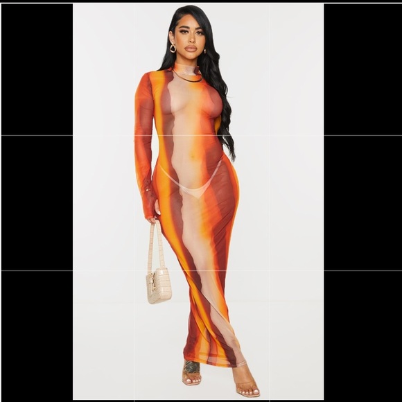 Shape Orange Ombré Sheer Mesh Maxi Dress - Picture 1 of 5